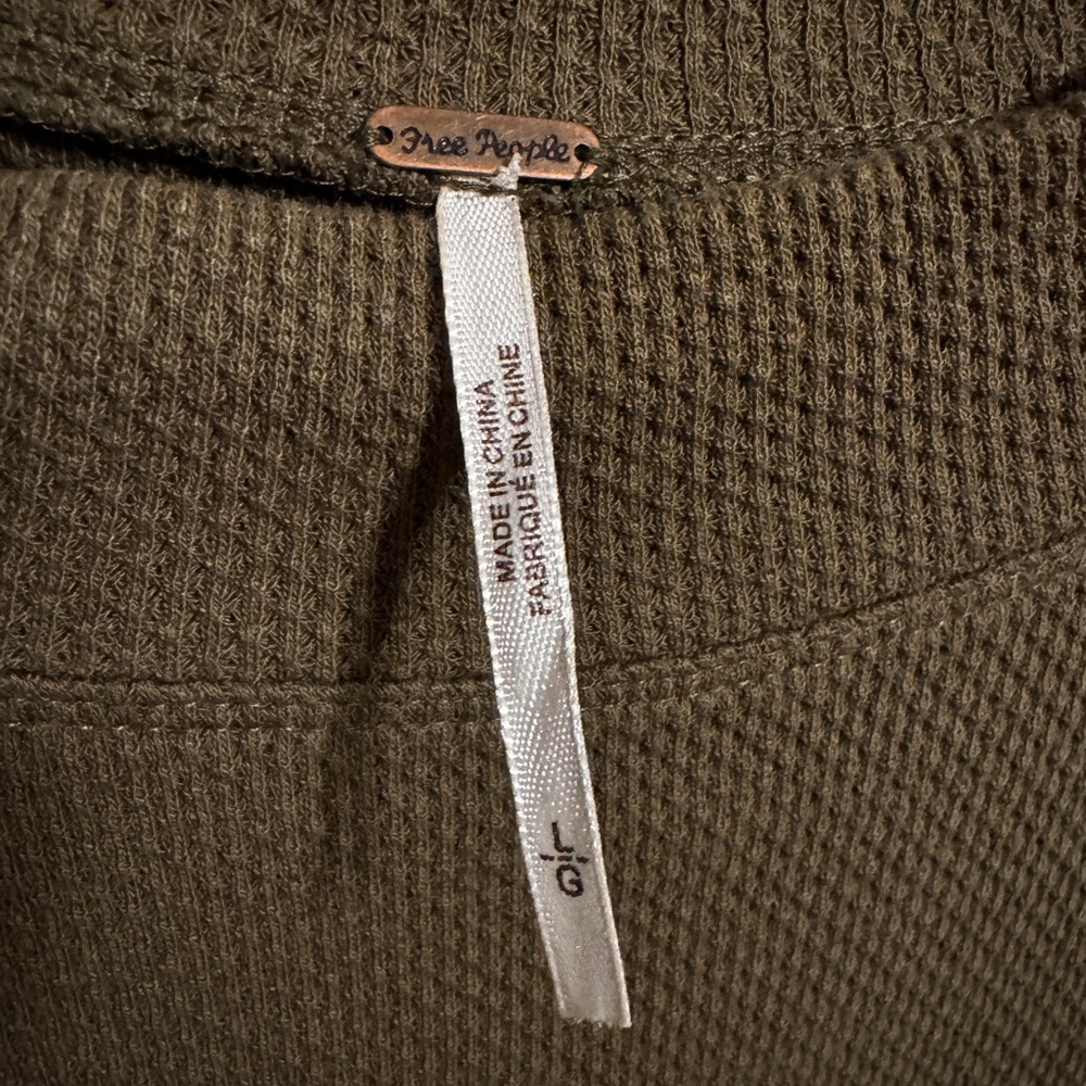 Free People Khaki Waffle Knit Top